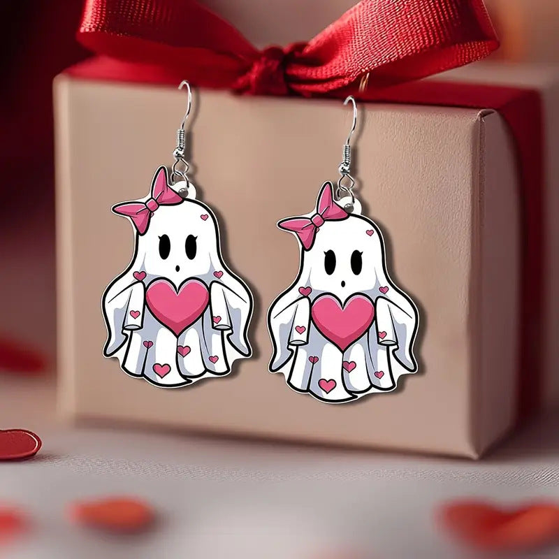Wholesale Cute and charming heart-shaped bow ghost earrings